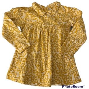 JoJo Maman Bebe Collared Shirt Dress - Bunnies Fox and Nature - Yellow and White
